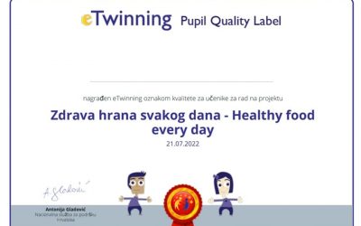 Nacionalna oznaka kvalitete za eTwinning projekt „Zdrava hrana svakog dana“